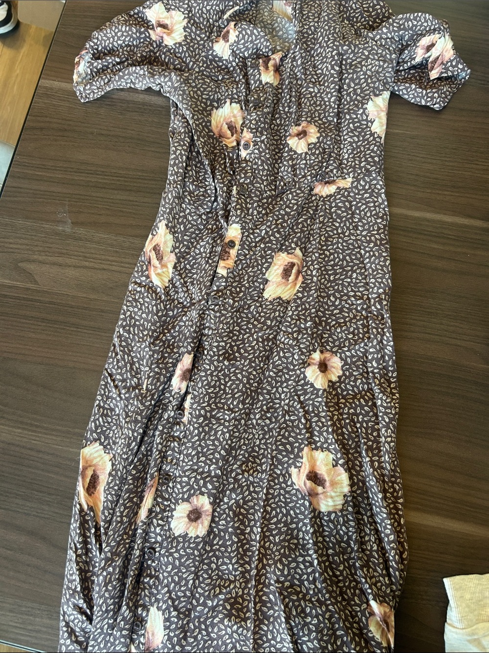 H&M Brown Floral Maxi Dress with Soft Peach Blooms